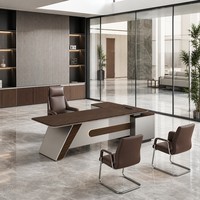 Meuble de bureau professionnel haut de gamme en bois de placage naturel avec finition cristal, panneau de particules E1, prise électrique et interrupteur tactile