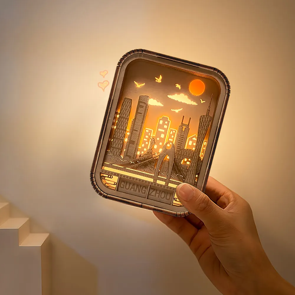 Fabriek Groothandel Gesneden Houten Lamp Usb Nachtlampjes Snijden 3d Muur Art Frame Home Decor