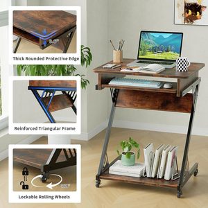 Scrivania Compatta per Piccoli Spazi, Scrivania a Z con Ruote e Base, Ideale per Uffici Domestici, Carrelli Porta Computer - Product Image 5
