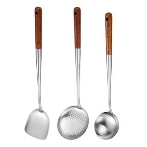 <strong>New</strong> Durable 304 Stainless Steel <strong>Kitchen</strong> Utensil <strong>Set</strong> with Wok Spatula and Wooden Handle - Product Image 1