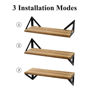 Étagères murales flottantes en acier inoxydable Art Déco BAYKA, étagères murales en bois, lot de 3 pour chambre à coucher - Product Image 2