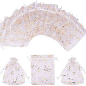 Snowflake Organza <b>Bags</b> 9x12cm <b>Drawstring</b> <b>Christmas</b> <b>Gift</b> <b>Bags</b> Snowflake Mesh <b>Gift</b> Pouch Wedding Favor Jewelry Candy <b>Bags</b> - Product Image 1