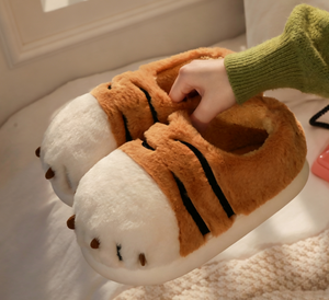 Pantoufles en peluche moelleuses à motif <span class=keywords><strong>de</strong></span> <span class=keywords><strong>patte</strong></span> <span class=keywords><strong>de</strong></span> <span class=keywords><strong>tigre</strong></span> mignonnes, antidérapantes, à semelle épaisse, chaudes pour l'hiver, pour l'intérieur et l'extérieur, pour hommes et femmes - Product Image 1