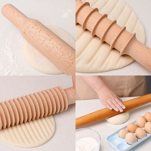 دبوس لف الخشب بكرة العجين المعجنات للأطفال لعبة أدوات الخبز نمط الطين النقش دبابيس المتداول - Product Image 5