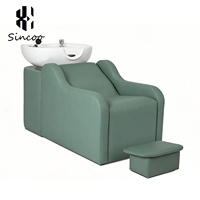 Meilleure Vente en Italie Fauteuil de Lavage Haut de Gamme en Cuir Vert pour Salon de Coiffure avec Bassin de Lavage et Lit de Massage Spa pour Thérapie Crânienne