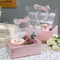 Boîte à gâteau transparente en plastique avec poignée, boîte cadeau pour fleurs et gâteaux, boîtes transparentes pour bouquets, logo personnalisé