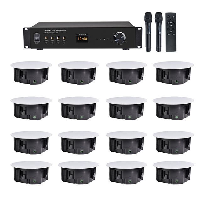 4-Zone Network Audio Amplifier with ARC Airplay Optical Coaxial Input Wireless Microphone for Home Theater Commercial Audio