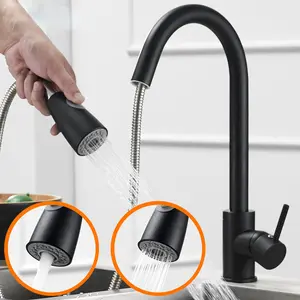 YUNDOOM OEM Torneira Kran New Modern 304 Stainless Steel Black Single Handle Pull Out Down Ro Kitchen Faucet With Musluk Sprayer