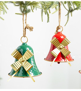LINGKAI Colored Metal <b>Christmas</b> Bell Ornament With Metal Bow Jute Rope Hanging Pendant Holiday <b>Tree</b> and Wreath Decoration - Product Image 5