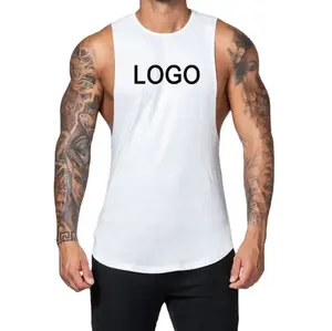 Custom Logo White Black Cotton Men's Workout Stringer Bodybuilding Tank Top Fitness Gym Men's Tank Top Mens Tshirts