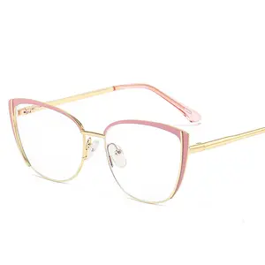 2023 New women's metal optical frame spring leg cat eye anti-blue light glasses optical glasses frame