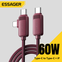 ESSAGER ES-X93 1M 2M 2 in 1 Kabel Data Pengisian Cepat USB Type C ke C IP Phone 3A 60W Teranyam, Kompatibel Dengan Android iPhone