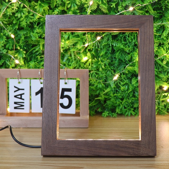 Wholesale Walnut Photo Frame Led Lamp 3D Night Light Wooden Led Frame With USB Switch