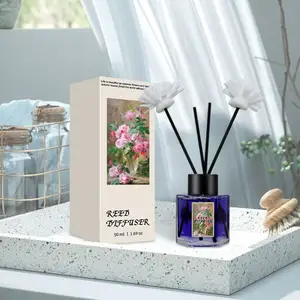 Customized 50ML Luxury Reed Diffuser Air Freshener Flower Aroma Perfume Scent Flower Reed Diffuser With Floral Sticks Gift Set