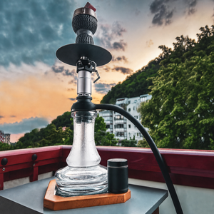 Chicha de style grenade en acier inoxydable premium 42 cm, avec base en verre et un seul tuyau, ensemble complet, coffret cadeau, pour bars et salons, vente en gros - Product Image 1