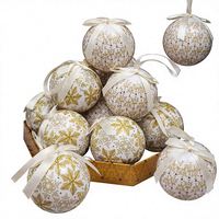 Ensemble de décorations de Noël rondes imprimées flocon de neige, en boîte, avec ruban de suspension