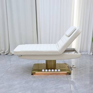 Moderna Camilla de Masaje con Base Dorada Blanca y Control por Pedal, Cama de Spa con 3 Motores Eléctricos para Tratamientos Faciales, Cosméticos y de Belleza con Pedal - Product Image 6