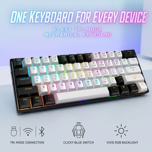 Teclado Mecánico Multidispositivo Inalámbrico para Juegos, 60%, 61 Teclas, Tres Modos, Retroiluminación RGB, Interruptor Azul, 2.4G, Cableado - Product Image 1