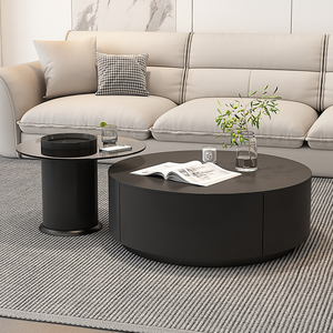 Ensemble de <span class=keywords><strong>table</strong></span> basse <span class=keywords><strong>en</strong></span> <span class=keywords><strong>verre</strong></span> minimaliste moderne <span class=keywords><strong>avec</strong></span> rangement pour petit salon - design rond, meubles de salon - Product Image 4