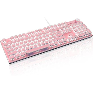 Cute Pink Steampunk Mechanical Keyboard Set, Blue & White Colorway, <b>Heat</b> Sublimation Keycaps, Wired with Knob <b>Control</b> for PC - Product Image 1