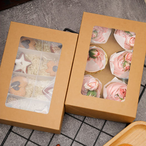 Boîte d'emballage transparente pour mini-cupcakes avec gaufrage, tailles personnalisées (4-24), en papier kraft recyclable pour aliments et sushis, modèle B1 - Product Image 6