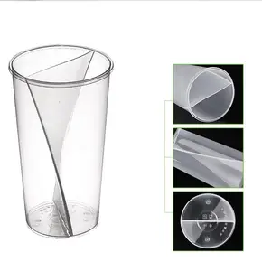Copo plástico duplo Split descartável duplo com tampa para duas bebidas diferentes