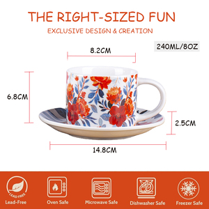Vente en gros de tasses et soucoupes en céramique épaisse personnalisées Offre Spéciale tasses à café européennes hotelware tasse et soucoupe motif fleur <span class=keywords><strong>expresso</strong></span> - Product Image 5