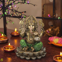 Statue en résine finition bronze antique seigneur Ganesha dieu hindou assis Lotus décoratif éléphant dieu succès bouddha maison boîte emballée
