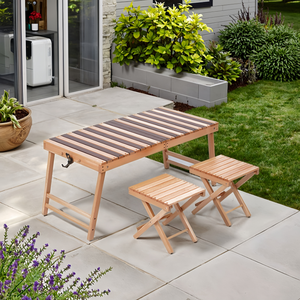 Conjunto de <span class=keywords><strong>Mesa</strong></span> y Sillas Plegables de Madera de Haya para Jardín, Resistentes al Agua y Portátiles - Product Image 1