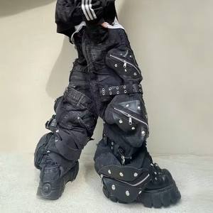 DiZNEW özel Hip Hop sokak giyim Baggy tasarımcı etiket Flare Boot-cut kot erkekler için erkek düz bacak kot - Product Image 4