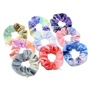 Venta caliente popular Tie-dye anillo pelo Pelo <span class=keywords><strong>scrunchies</strong></span> <span class=keywords><strong>precio</strong></span> barato pelo <span class=keywords><strong>scrunchies</strong></span> <span class=keywords><strong>con</strong></span> cremallera chicas bolsillo gomas para el pelo al por mayor - Product Image 2