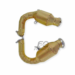 Downpipe ad Alto Flusso per <span class=keywords><strong>Porsche</strong></span> Macan <span class=keywords><strong>Turbo</strong></span> <span class=keywords><strong>S</strong></span> 3.0T 3.6T 2014-2018, Tubi di Scarico con Convertitore Catalitico e Isolamento in Oro - Product Image 3