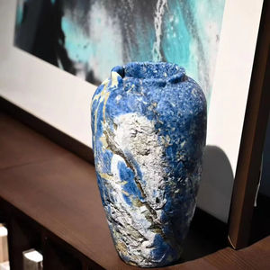 Jarrón de mármol azul boliviano hecho a mano de primera calidad, decoración artística elegante para sala de estar y dormitorio - Product Image 4