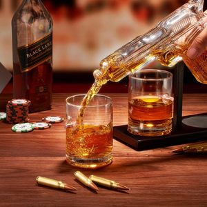 Decantador de Whisky Transparente en Forma de Pistola de Alta Calidad con Vasos de Chupito en Bandeja de Caoba, ¡Gran Venta! - Product Image 3