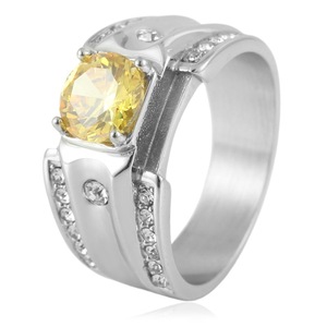 yunnique Stainless Steel <b>Ring</b> With Red Gemstone And Diamonds Unisex Wedding <b>Ring</b> Geometric Design Prong Setting - Product Image 4