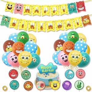 Ensemble de décoration de fête à thème de dessin animé marin, SquarePants, bannière joyeux anniversaire, ballon en Latex, éponge, décoration de gâteau - Product Image 2