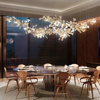 Lustre moderne en céramique doré LED en forme de feuille de Ginkgo, suspension décorative en forme de branche, hauteur réglable pour salon