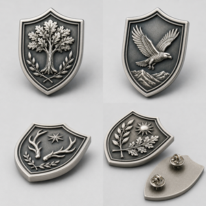 Juego de Insignias de Escudo 3D Fundidas a Presión con Diseño de Animales Naturales en Plata Antigua Personalizada - Product Image 3