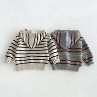 Cardigan à capuche unisexe rayé et coloré à manches longues pour bébé, collection Printemps-Automne