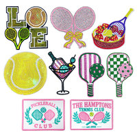 Patch brodé personnalisé pour le sport (tennis, pickleball) avec paillettes et sequins, thermocollant, pour vêtements, chapeaux, sacs, accessoire DIY