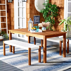 Modern Minimalist Sturdy Wood Farmhouse Dining <b>Table</b> Set Comfortable Garden Bench Apartment Courtyard Living Room <b>Outdoor</b> Hotel - Product Image 1