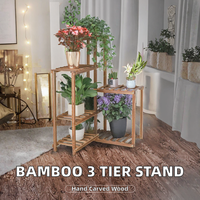 Handgeschnitzter Holz-Pflanzenständer im Amerikanischen Stil mit 3 Ebenen, Großer Blumentopfhalter, Regal für Innen- und Außenbereich, Blumenpräsentation