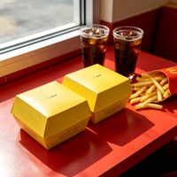 Boîtes d'emballage en papier pour hot-dogs, sushis, frites, ailes de poulet et burgers, série de boîtes jetables à emporter, gaufrage