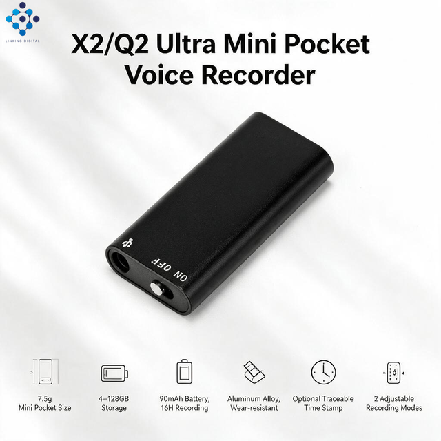 X2/Q2 Mini 64GB 16H WAV MP3 Player with Rechargeable 2-Mode One-Touch Recording Black 3.5mm Aluminum Alloy Audio Cable