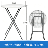 Table de bar pliante Moon, hauteur standard, diamètre 80 cm, surface ronde facile à nettoyer pour une utilisation en intérieur et en extérieur