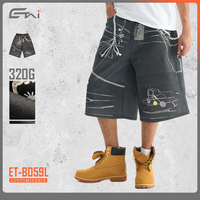Celana Jeans crop gambar 3D ukuran besar desain baru pakaian jalanan katun 100% celana Denim panjang selutut kustom longgar