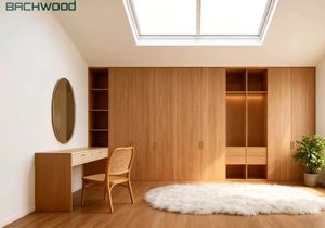 Armoire en bois naturel coiffeuse intégrée armoire de rangement ouverte meubles de chambre élégants espace de chambre chaud - Product Image 2