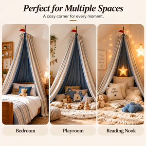 Dosel de Cama Infantil con Rayas Náuticas Estilo Retro Americano, Marco de <span class=keywords><strong>Madera</strong></span>, 100% Algodón, Triangular, con Puerta Individual, Plegable y Portátil - Product Image 2