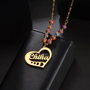 สร้อยคอ2009ยูนิเน็นลูกปัดหลากสีแนววินเทจตัดรูปหัวใจทำจากสแตนเลสชุบทองของขวัญเฉพาะบุคคลสำหรับผู้หญิงผู้ชาย - Product Image 2