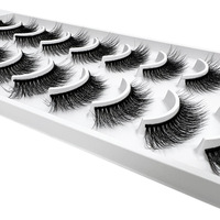 Lot de 10 paires de faux cils en fibres synthétiques, boîte en carton, 3D faits à la main, avec bande en plastique et tige en coton, style européen et américain, épais